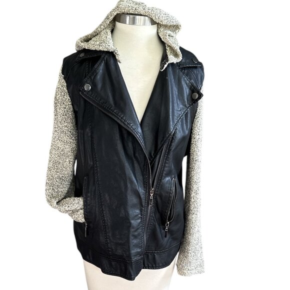 Sisters Faux Leather Hooded Moto Biker Jacket - Picture 1 of 13